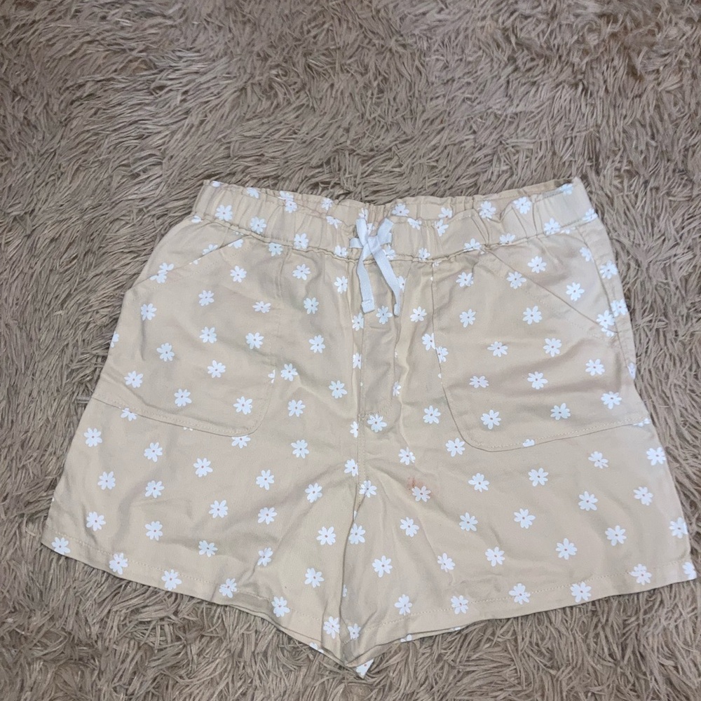 Beige Floral Print Shorts
